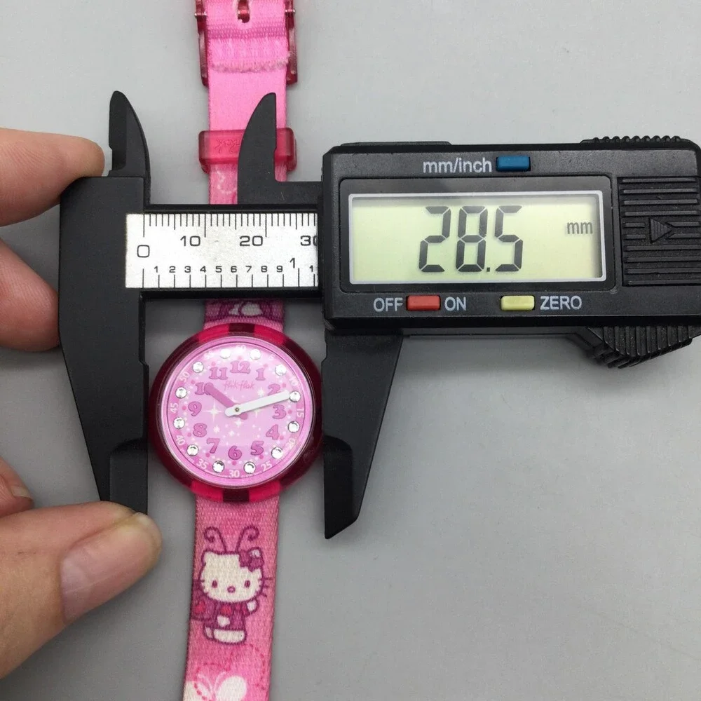 Flik Flak Hello Kitty Girls Watch 29mm Pink Dial Fabric Strap Swiss New Battery